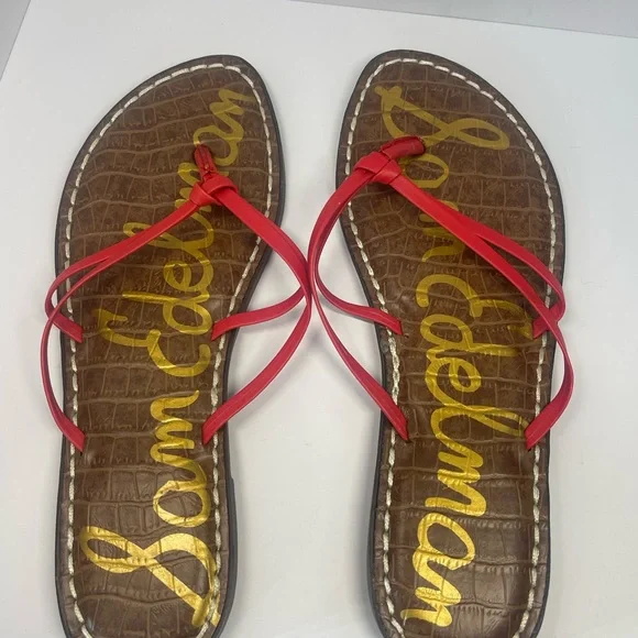 Sam Edelman Gerianne Leather Flip Flops Thongs Size 6 - Red LEATHER Classic Boho - Picture 2 of 11